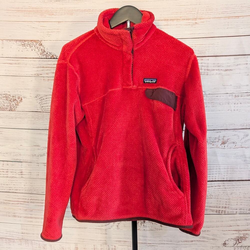 Patagonia Los Gatos Fleece Pullover Womens L Red High Pile 1/4 Zip Sweater Large